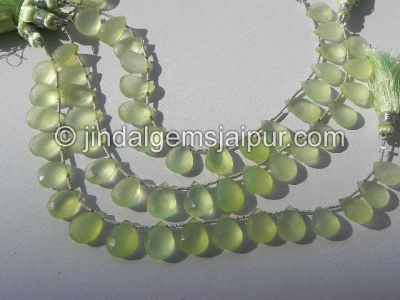 Apple Green Chalsydony Faceted Pear Shape Beads